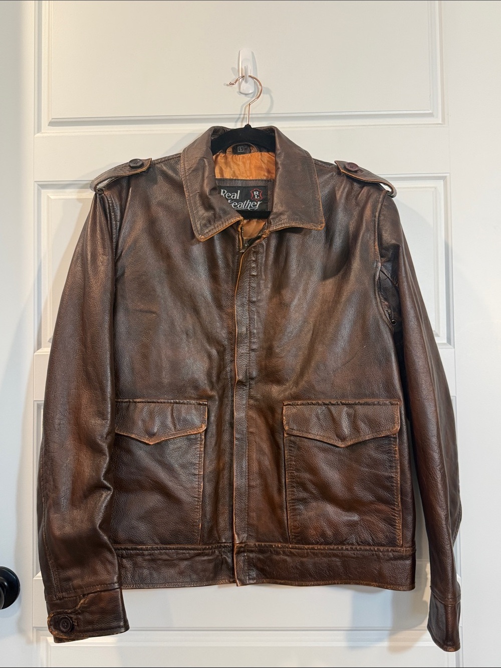 90’s vin RealLeather" brand jacket styled after the A-2 flight jacket Small NWT
